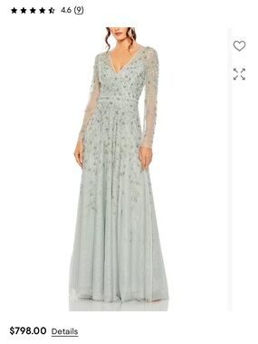 Mac Duggal Sage Green Embellished V-Neck Long Sleeve Gown